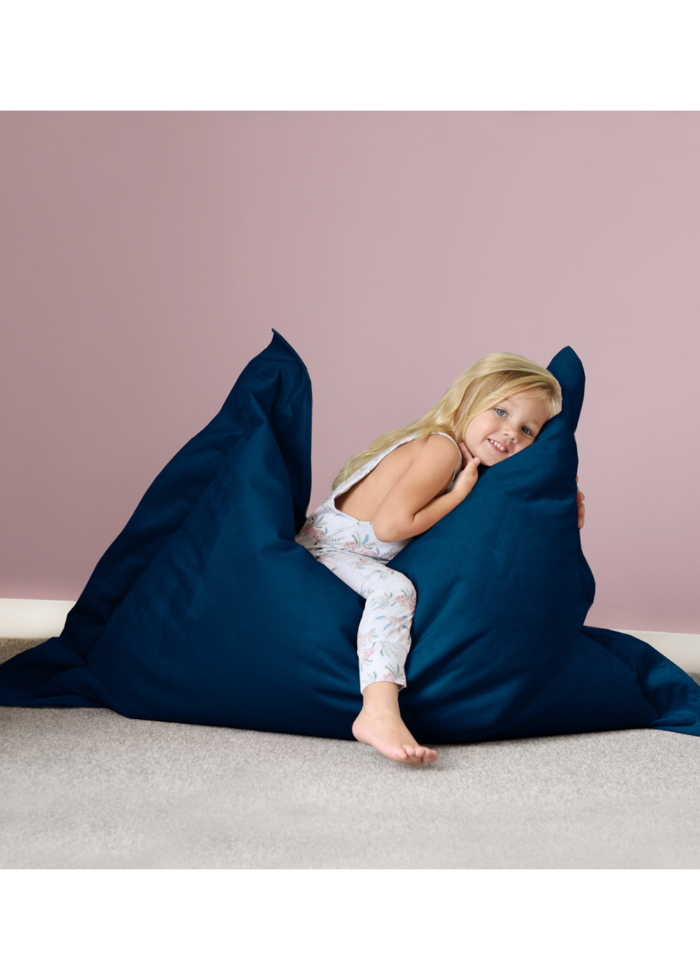 rucomfy Velvet Junior Squarbie Peacock Blue Beanbag - One Size Image 1