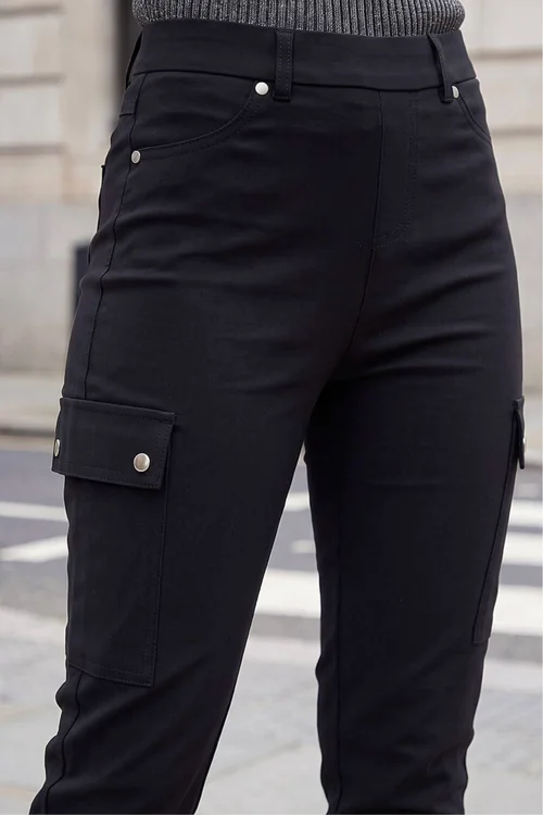 Roman Black Turn Up Stretch Cargo Trousers - 18 Image 4
