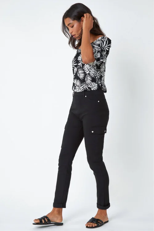 Roman Black Turn Up Stretch Cargo Trousers - 18 Image 4