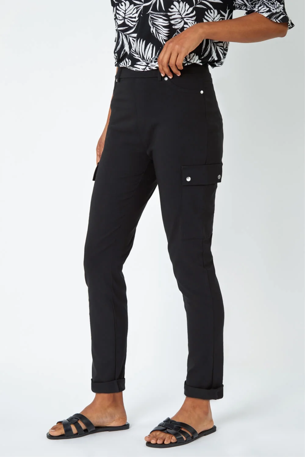 Roman Black Turn Up Stretch Cargo Trousers - 18 Image 1