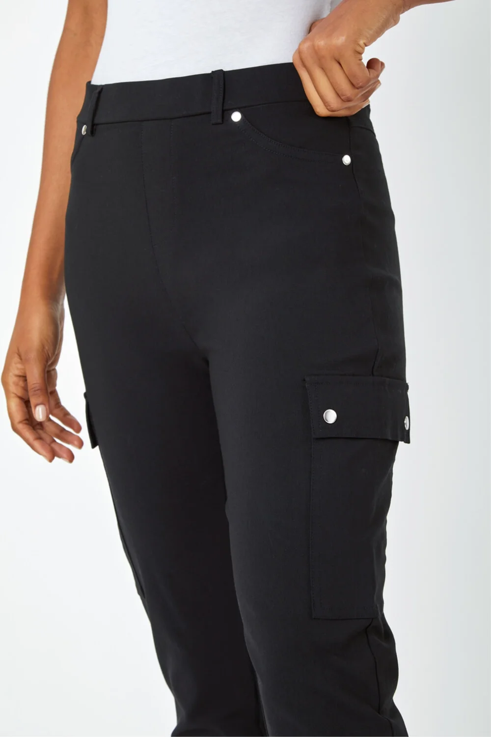 Roman Black Turn Up Stretch Cargo Trousers - 18 Image 2
