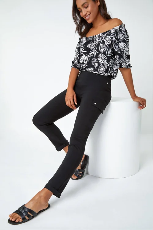 Roman Black Turn Up Stretch Cargo Trousers - 18 Image 3