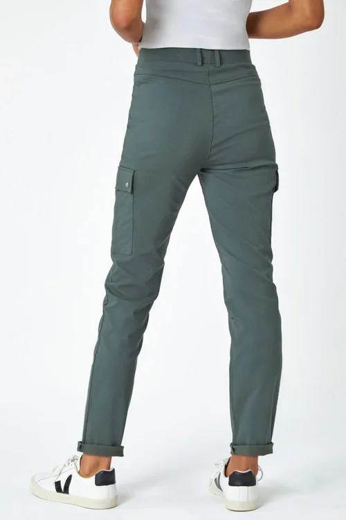 Roman Khaki Turn Up Stretch Cargo Trousers - 12 Image 2