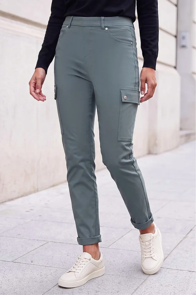 Roman Khaki Turn Up Stretch Cargo Trousers