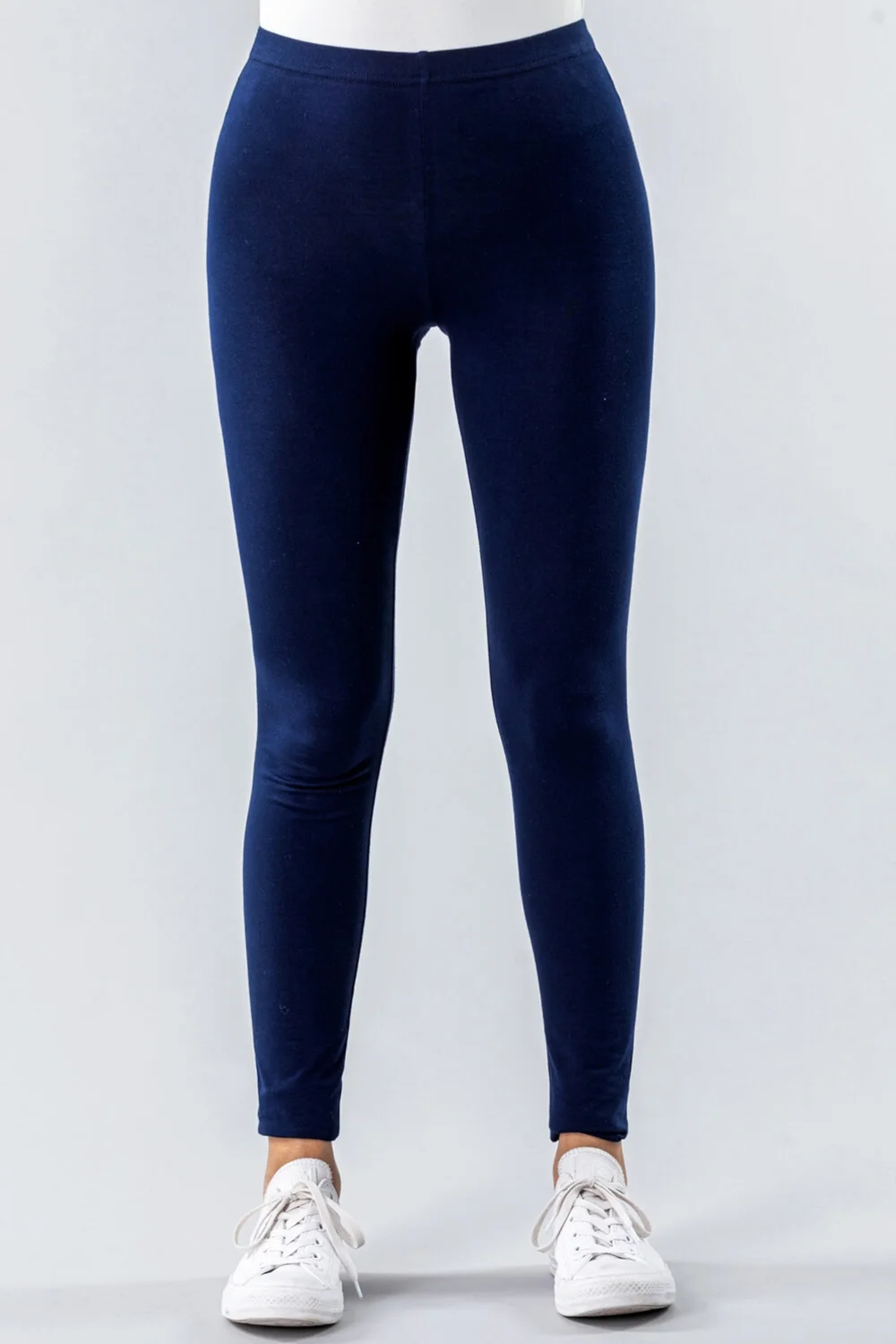Roman Navy Stretch Plain Elastic Waist Leggings - 20 Image 1