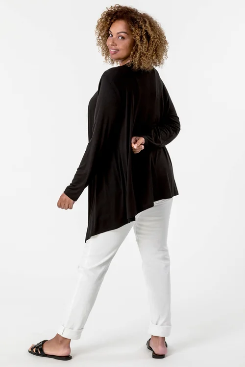 Roman Black Curve Waterfall Front Jersey Cardigan - Size 22-24 Image 2