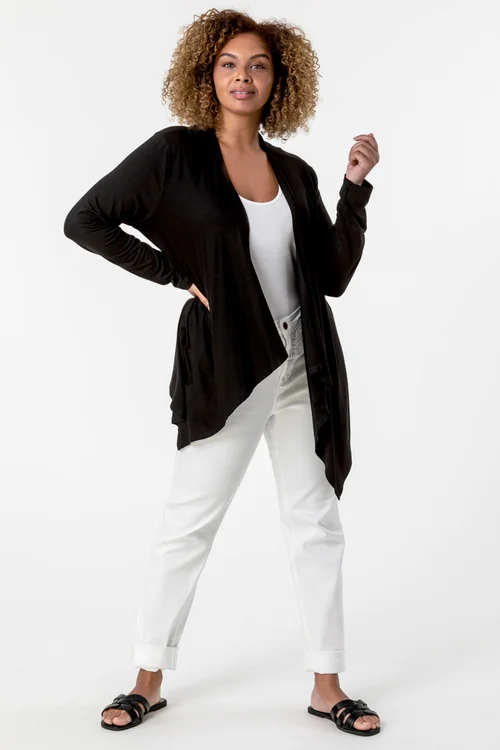 Roman Black Curve Waterfall Front Jersey Cardigan - Size 22-24 Image 3
