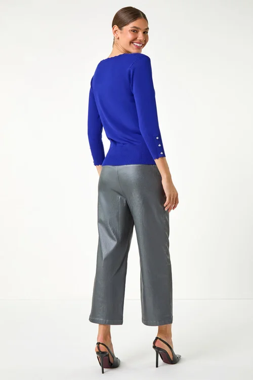 Roman Royal Blue Diamante Button Scallop Edge Jumper - Size 14 Image 4