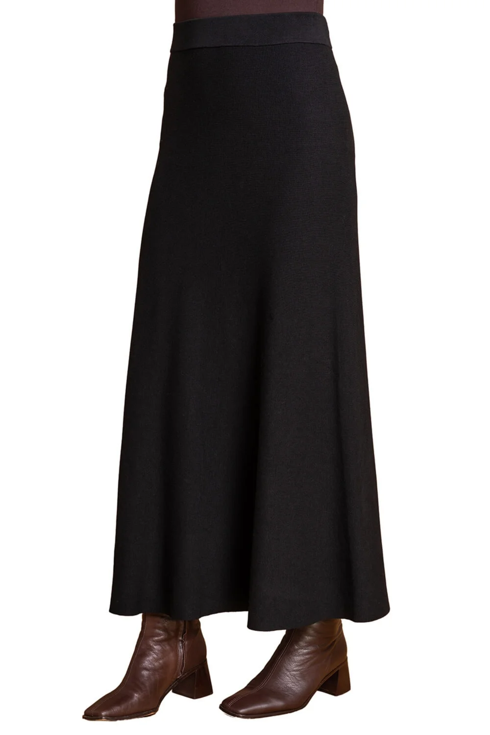 Roman Black Plain Elastic Waist Knitted A Line Midi Skirt - Size 12 Image 1