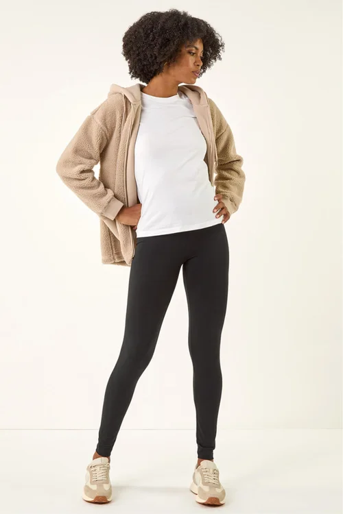 Roman Black Stretch Plain Elastic Waist Leggings - 12 Image 2