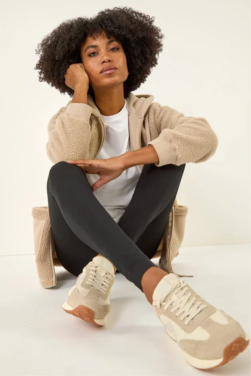 Roman Black Stretch Plain Elastic Waist Leggings - 12 Image 1