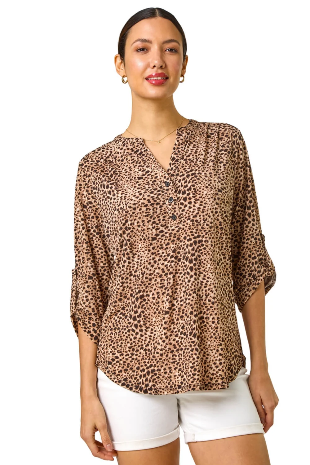 Roman Beige Animal Print Stretch Blouse - Size 10 Image 1