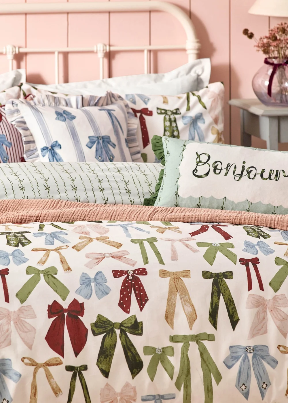 furn. Blush Pink Noortje Bows Trending Duvet Cover Set - Single Image 2