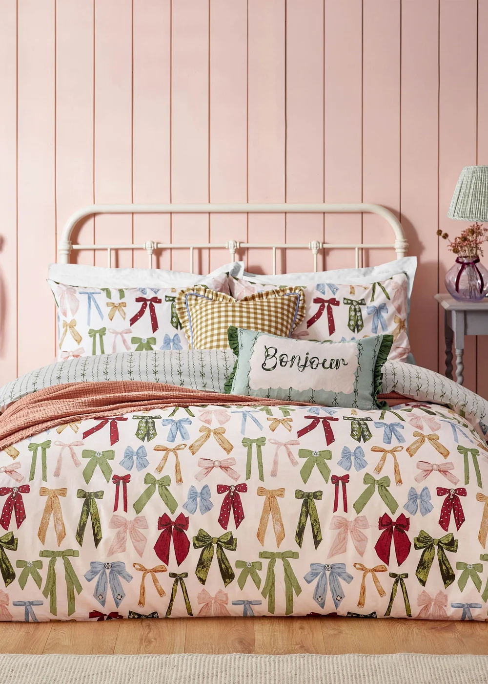 furn. Blush Pink Noortje Bows Trending Duvet Cover Set - Single Image 1
