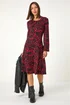 Roman Red Leaf Print Stretch Tea Dress - 18 Image 1