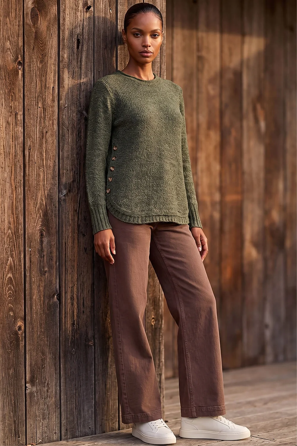 Roman Khaki Button Detail Curved Hem Jumper - 14 Image 3