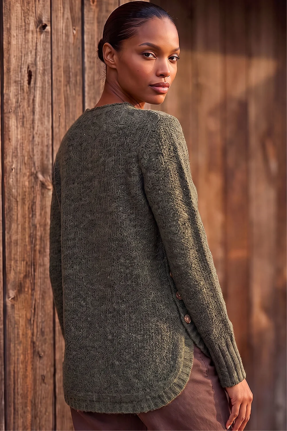 Roman Khaki Button Detail Curved Hem Jumper - 14 Image 2