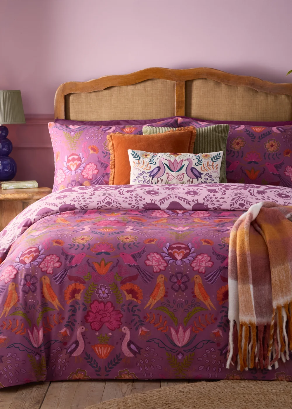 furn. Purple Broderie Floral Reversible Duvet Cover Set - Single Image 1