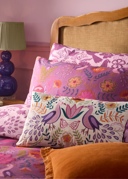furn. Purple Broderie Floral Reversible Duvet Cover Set - Single Image 2