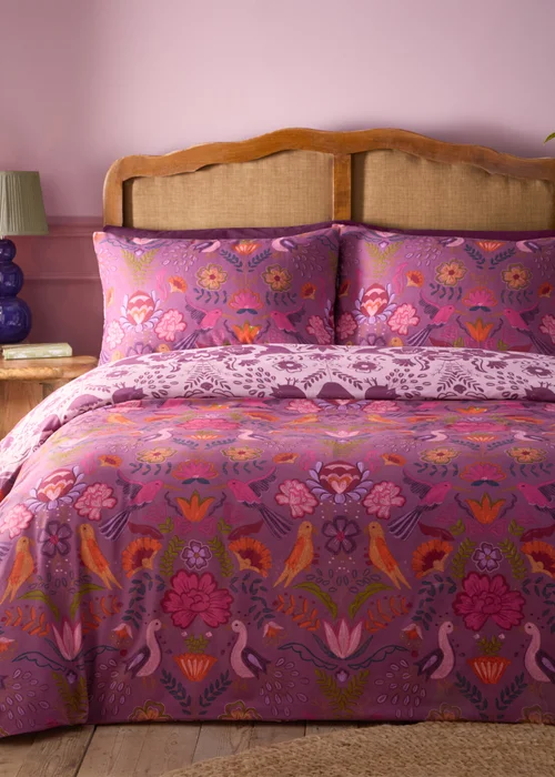 furn. Purple Broderie Floral Reversible Duvet Cover Set - Single Image 4