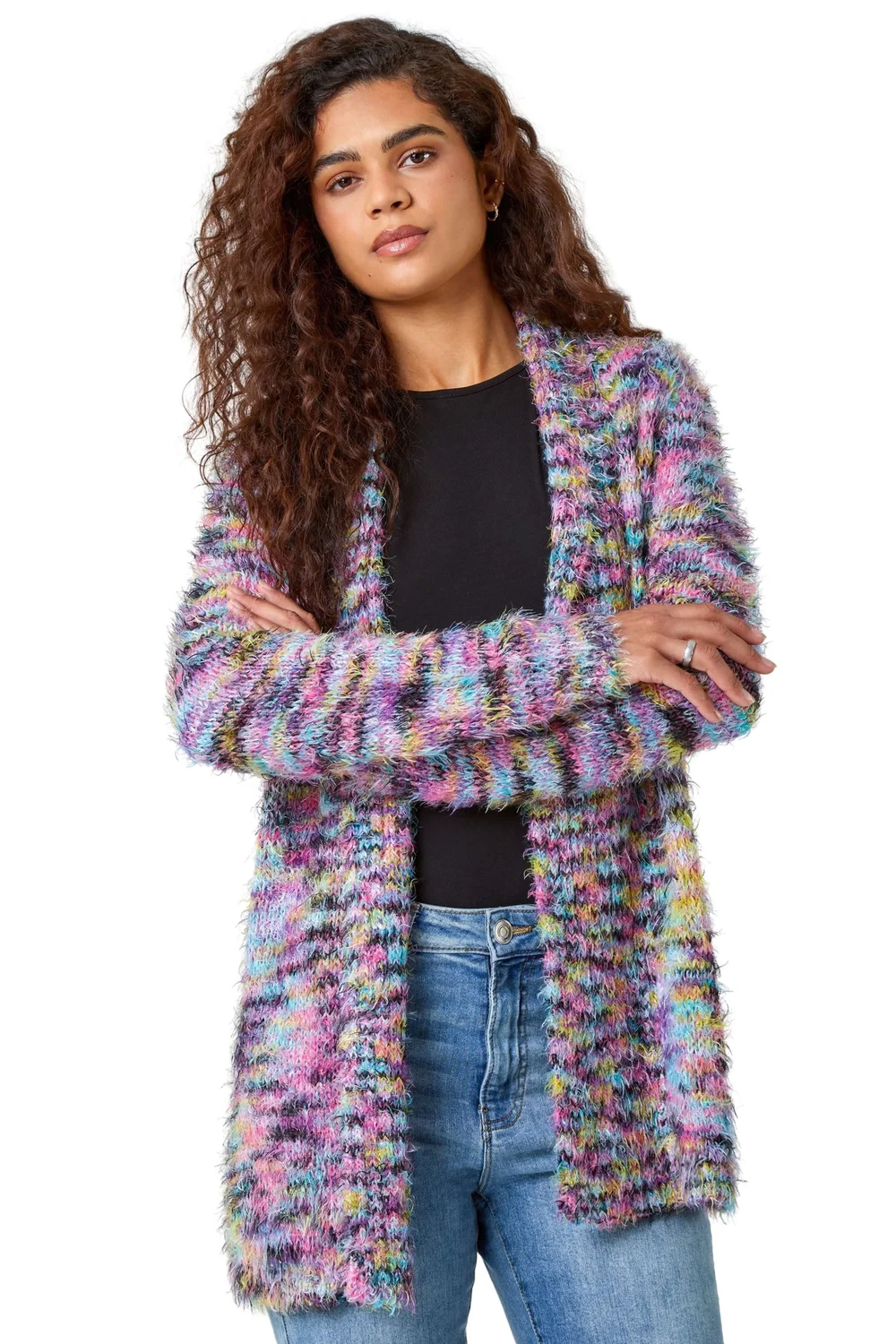 Roman Purple Fluffy Longline Cosy Cardigan - Size 16 Image 1