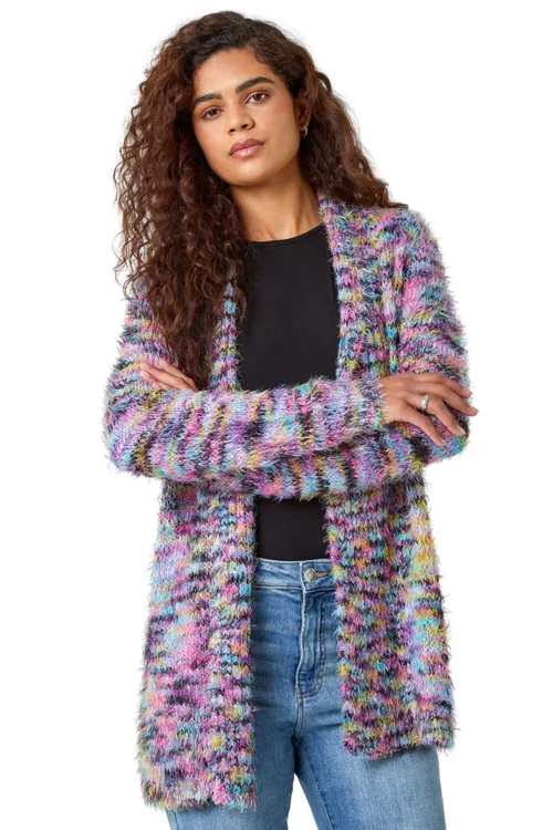 Roman Purple Fluffy Longline Cosy Cardigan - Size 16 Image 1