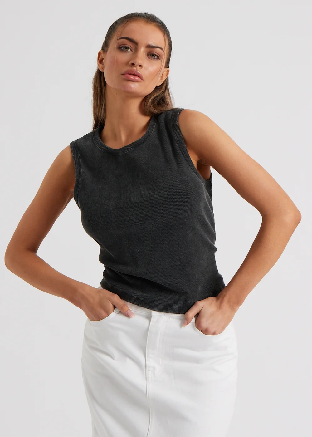 Urban Bliss Grey Washed Ribbed Racer Vest - Size 8 Image 1