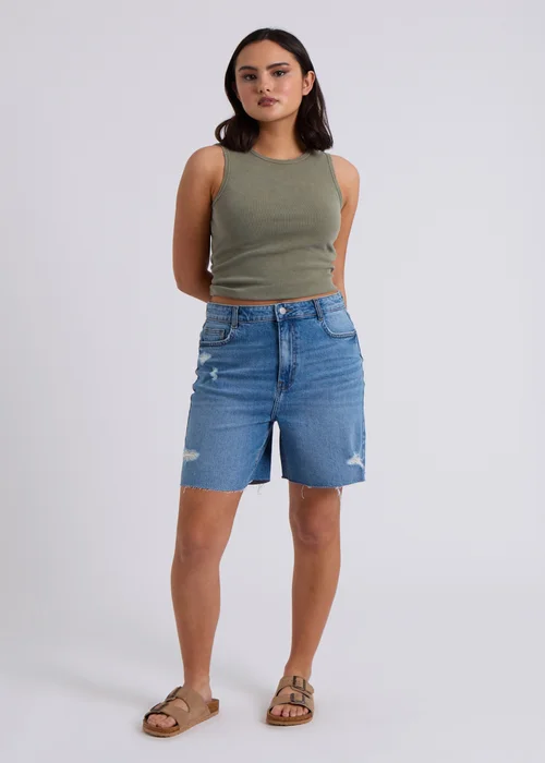 Urban Bliss Khaki Washed Ribbed Racer Vest - Size 14 Image 3