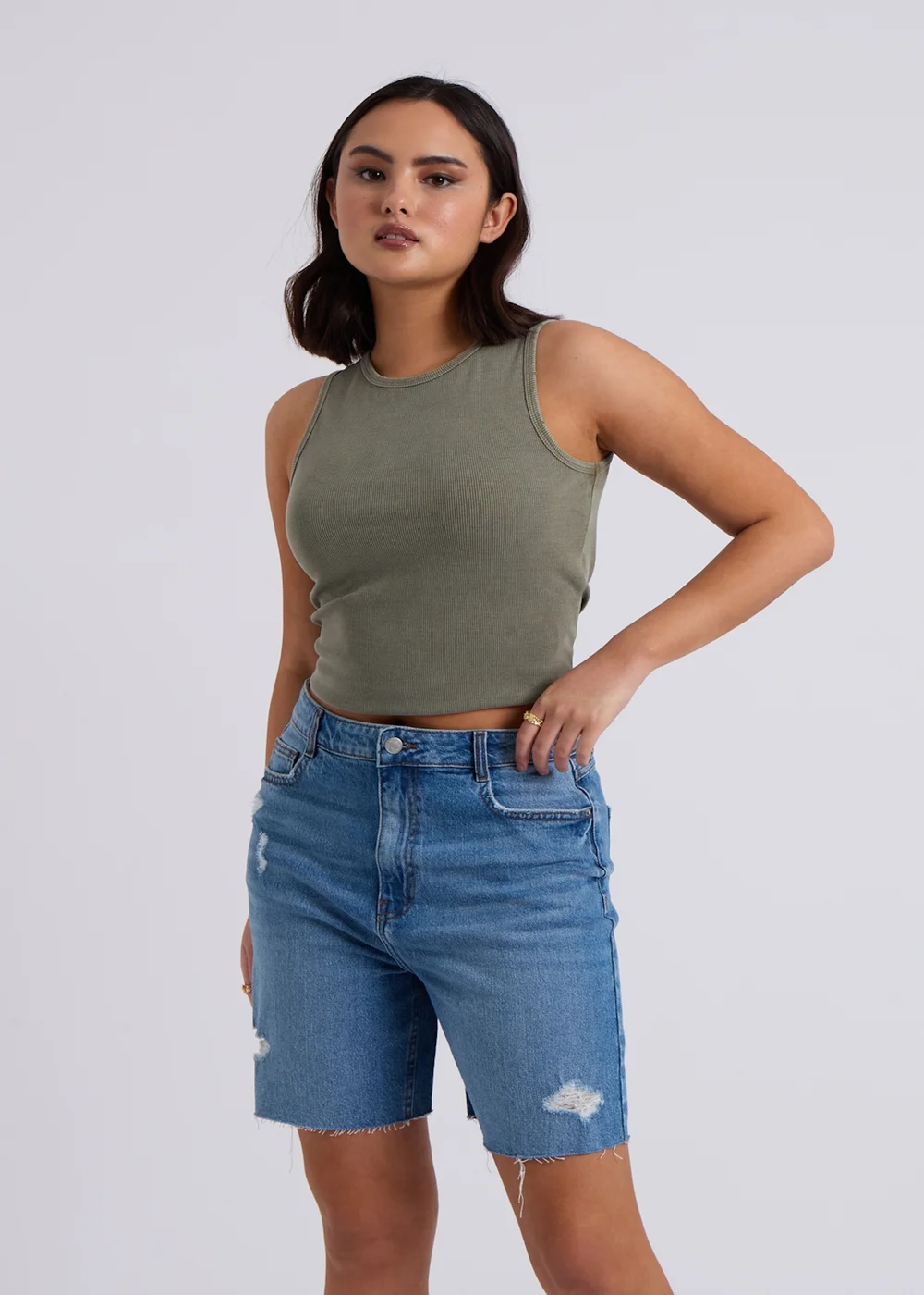 Urban Bliss Khaki Washed Ribbed Racer Vest - Size 14 Image 2