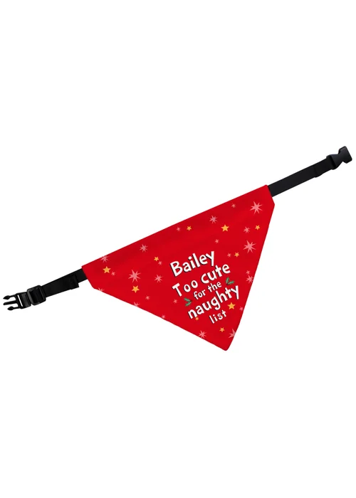 Personalised Memento Company Red 'Too cute for the naughty list' Dog Bandana - One Size Image 1