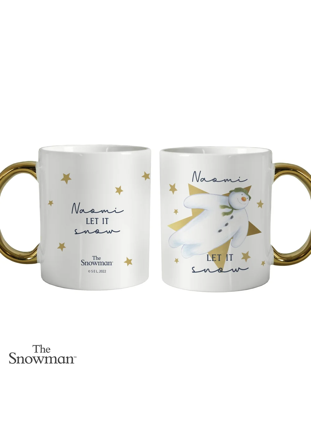 Personalised Memento Company White The Snowman Let it Snow Gold Handed Mug - One Size Image 1