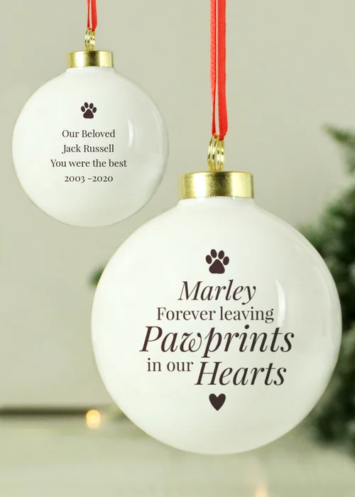 Personalised Memento Company White Pawprints Memorial Bauble - One Size Image 3