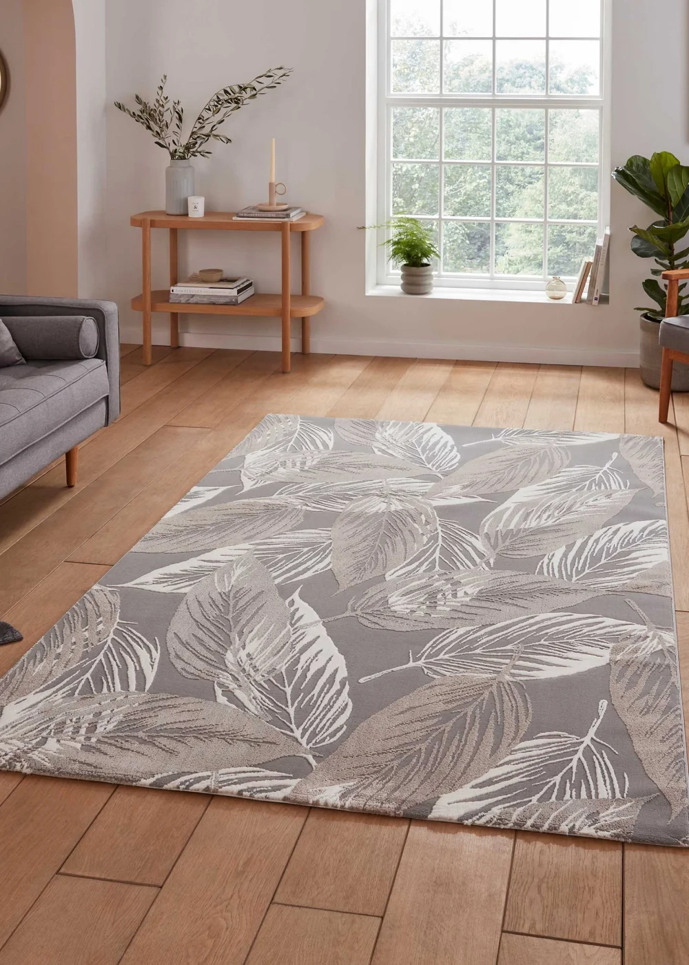 Think Rugs Flores Grey Botanical Washable Rug - 120 x 170 Image 1