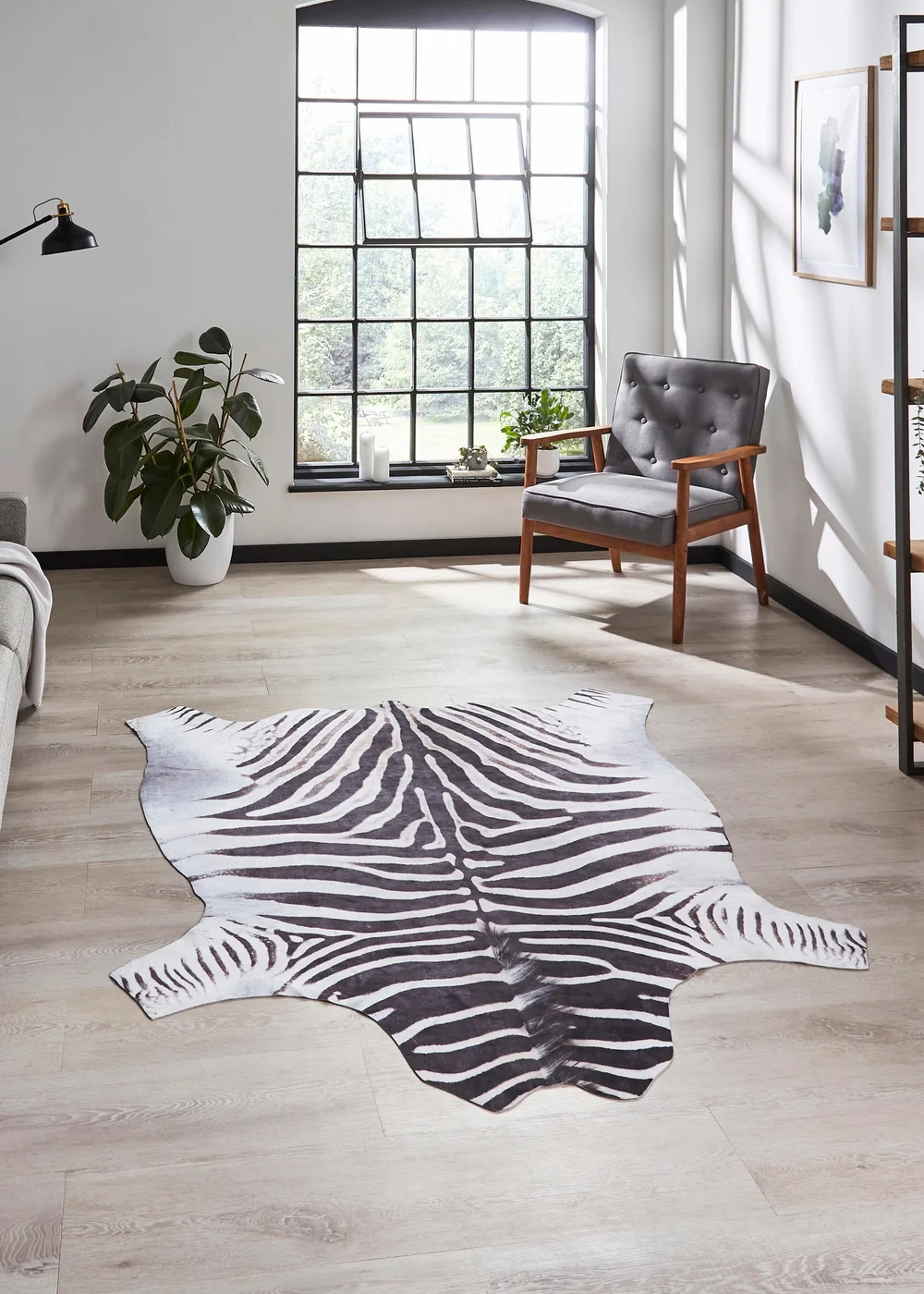 Think Rugs Faux Zebra Print Black/White Rug - 130 x 155 Image 1