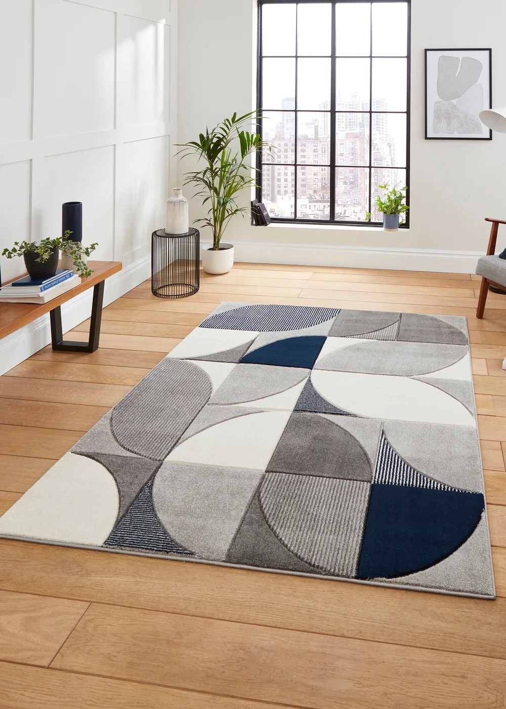 Think Rugs Matrix Navy Modern Geometric Rug - 80 x 150 Image 1