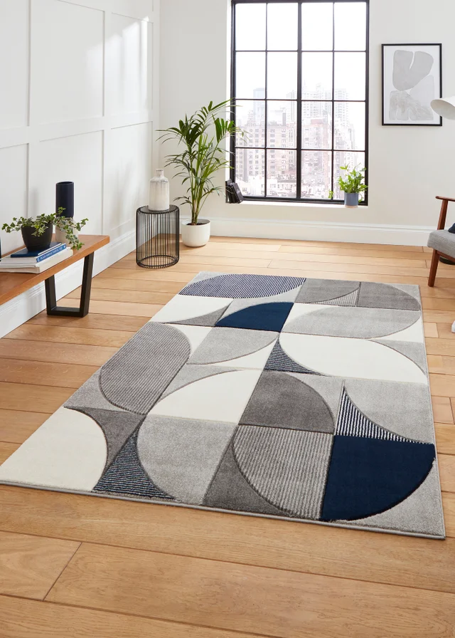 Think Rugs Matrix Navy Modern Geometric Rug