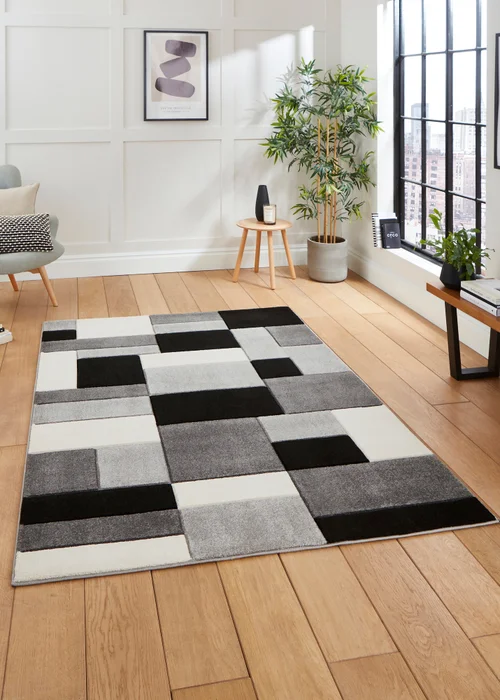 Think Rugs Matrix Grey/ Black Geometric Rug - 80 x 150 Image 1