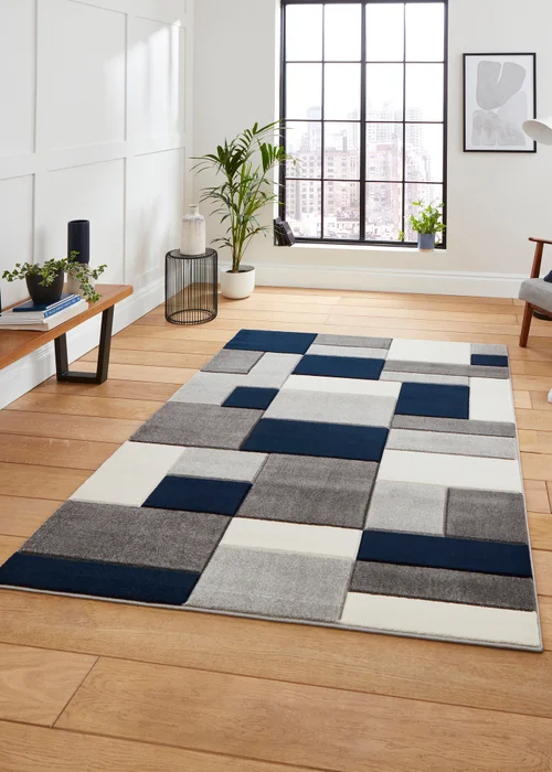 Think Rugs Matrix Navy Geometric Rug - 80 x 150 Image 1