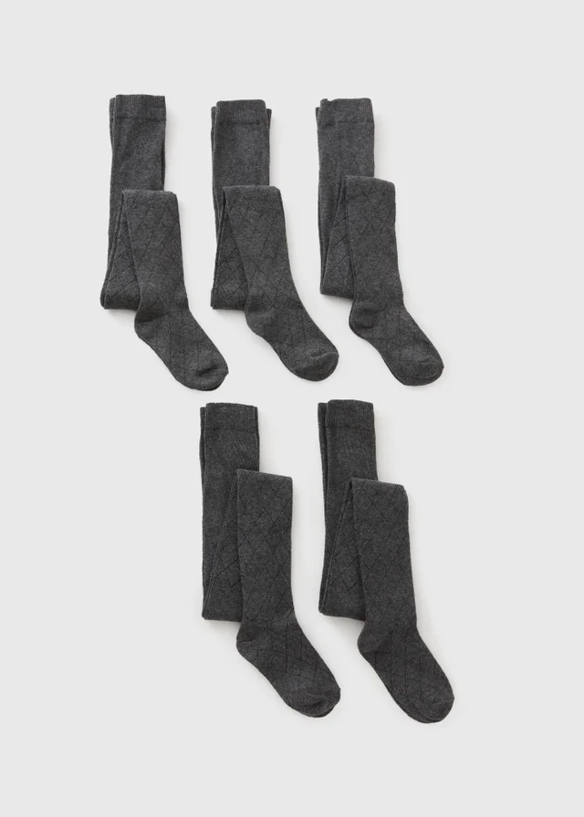 5 Pack Girls Grey Diamond Tights (4-13yrs)