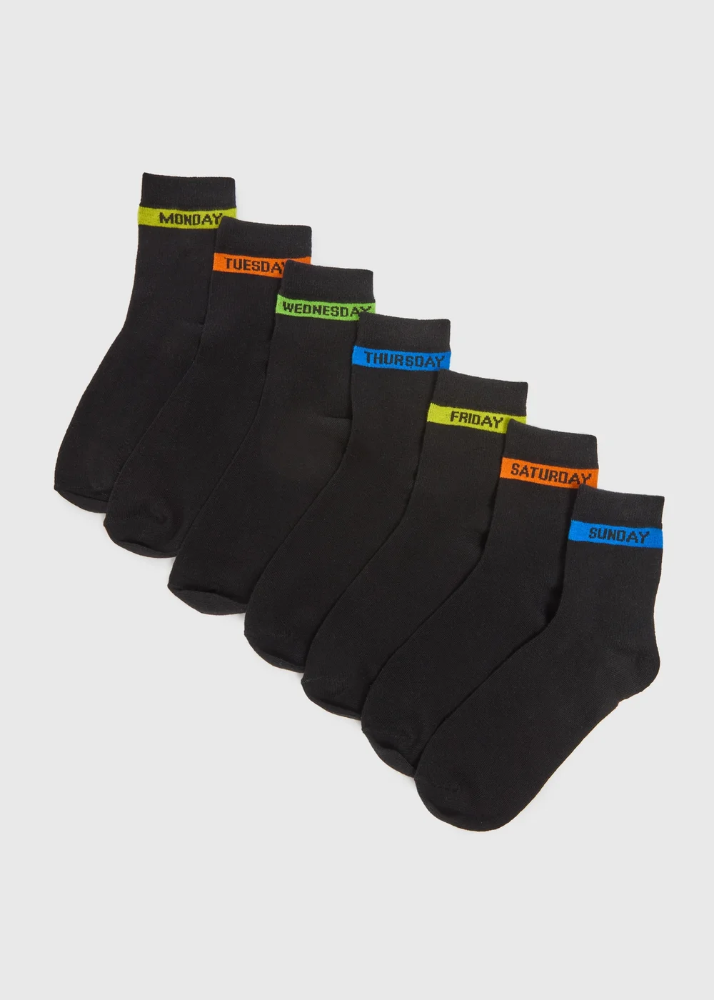 Boys Black 7 Pack Week Socks (Younger 6-Older 6.5) - Sizes 9-12 Image 1