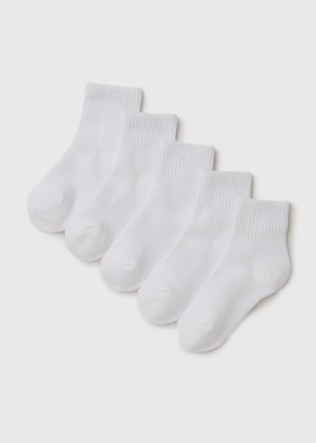 5 Pack Boys White Sports Socks (Younger 6-Older 6.5)