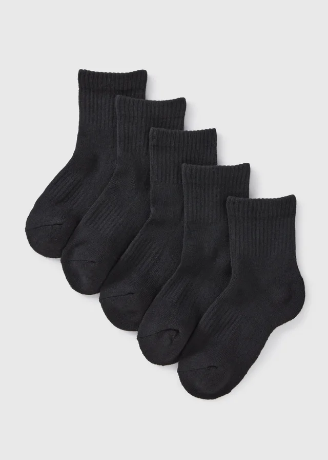 5 Pack Boys Black Sports Ankle Socks (Younger 6-Older 6.5)