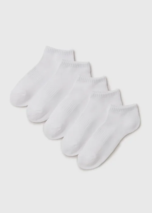 5 Pack Boys White Sports Trainer Socks (Younger 6 -Older 6.5) - Sizes 6 - 8.5 Image 1