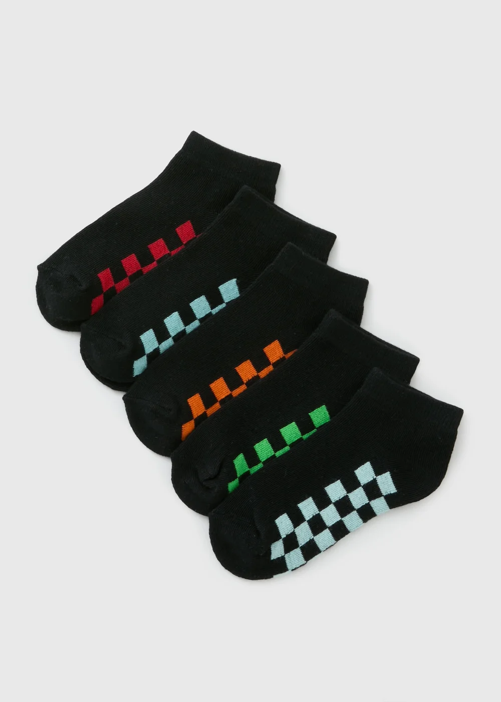 5 Pack Boys Black Check Trainer Socks (Younger 6-Older 6.5) - Sizes 6 - 8.5 Image 1