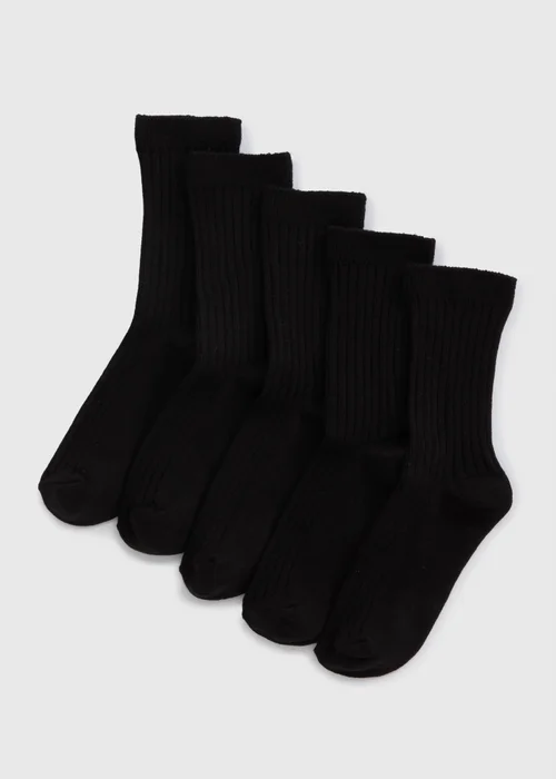 5 Pack Boys Black Ribbed Socks (Younger 9-Older 6.5) - Sizes 9-12 Image 1