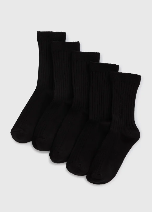 5 Pack Boys Black Ribbed Socks (Younger 9-Older 6.5)