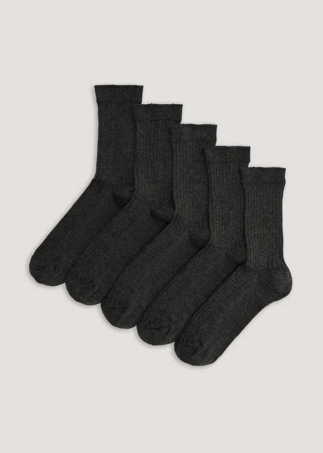 5 Pack Boys Grey Ribbed Socks (Younger 9-Older 6.5)