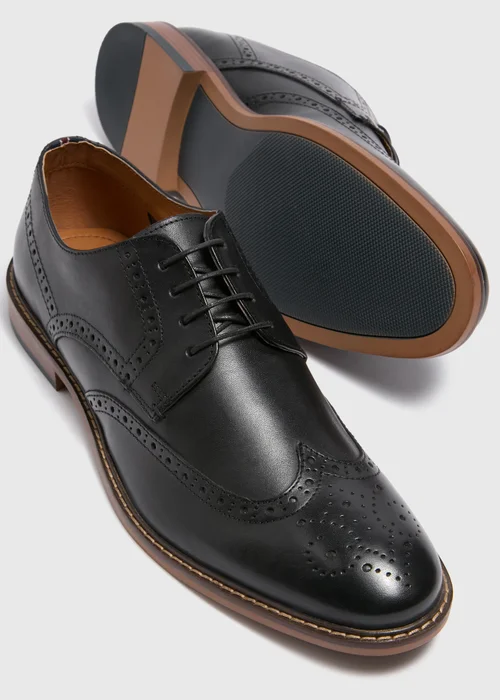 Black Leather Brogue Shoes - Size 6 Image 2