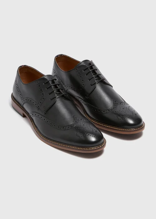 Black Leather Brogue Shoes - Size 6 Image 1