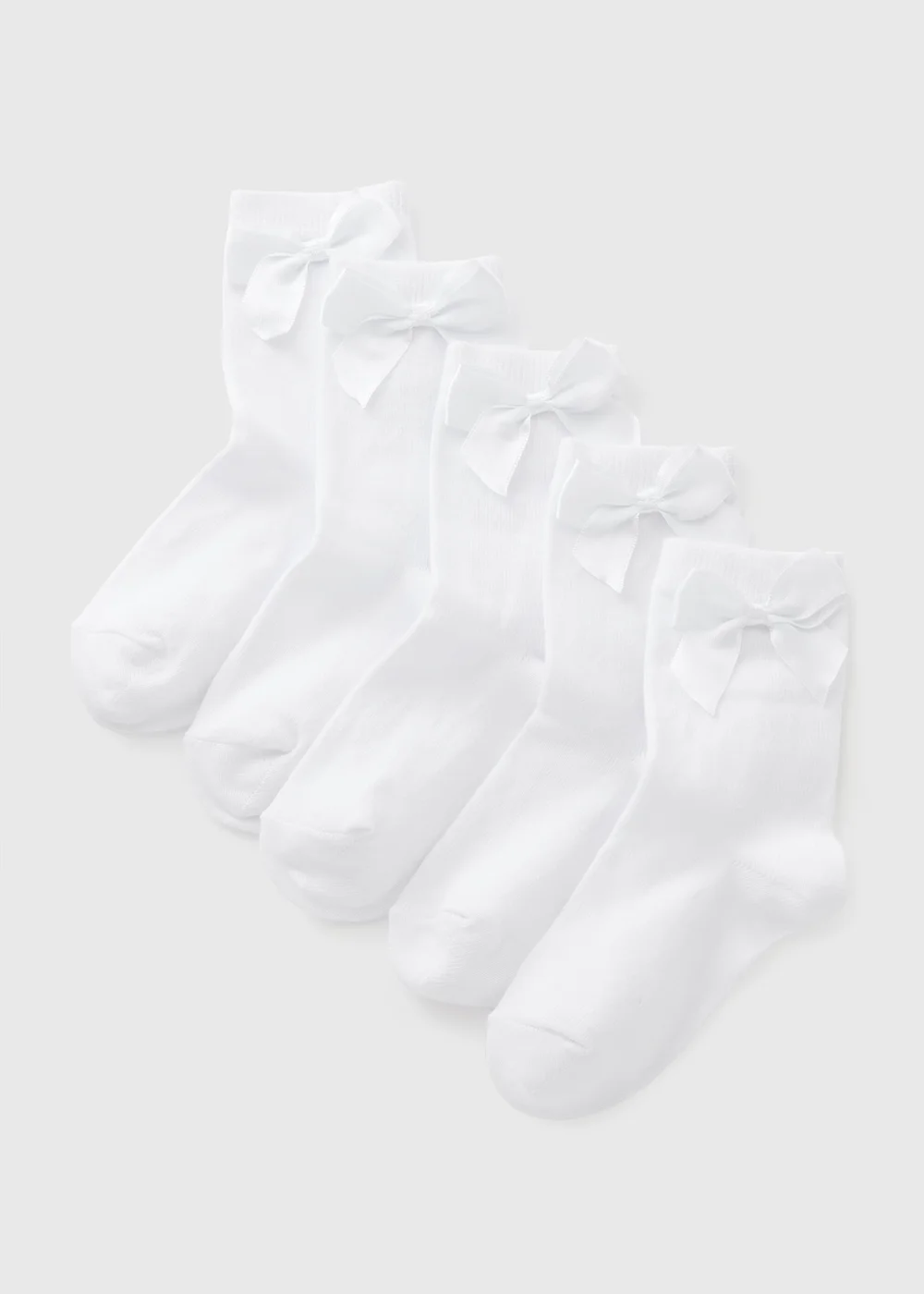 5 Pack Girls White Bow Socks (Younger 9-Older 6.5) - Sizes 6 - 8.5 Image 1